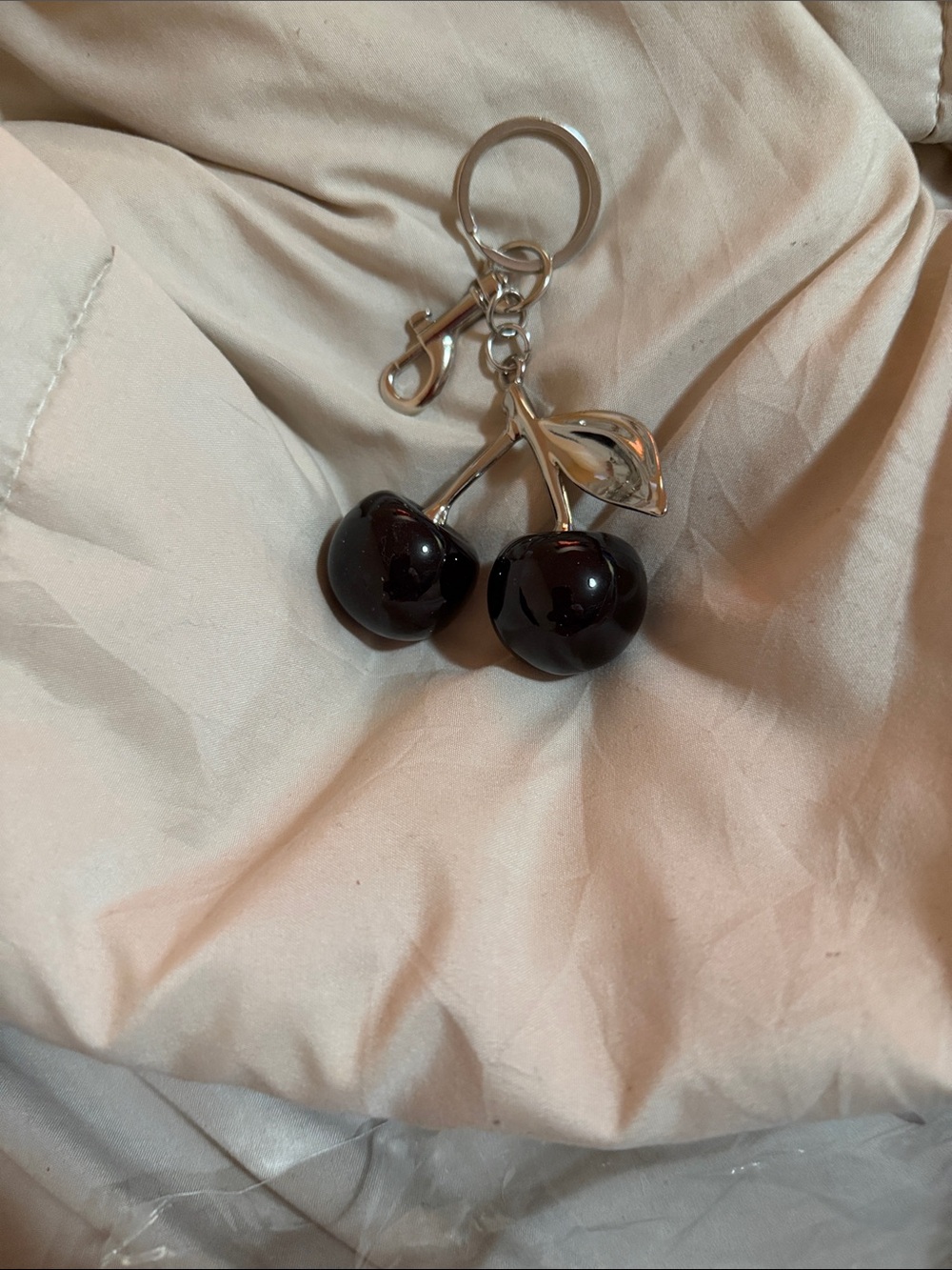 Black Cherry Charm Keychain/Keycharm in Dark Red with Silver Accents